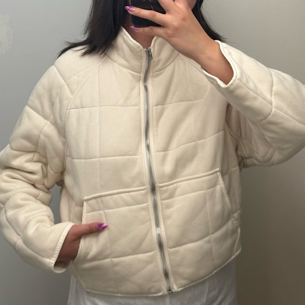Hollister Cream Puffer Jacket with High Collar